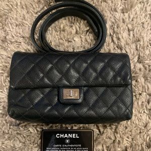 ChaneL Grained Calfskin Quilted 2.55 Reissue Flap Belt Bag Clutch Black